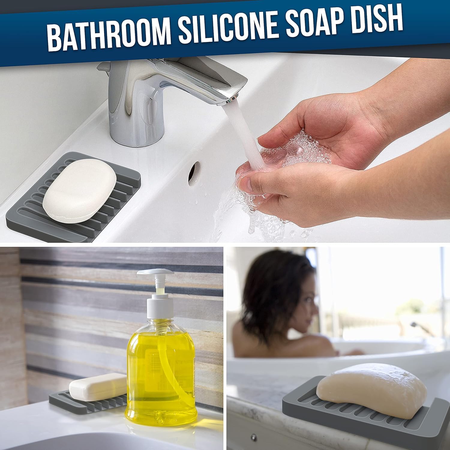 Ramkuwar Silicone Soap Dish Soap Saver Waterfall Anti-Slip Design Soap Holder With Drainage For Shower Kitchen Sink Bathroom Eas